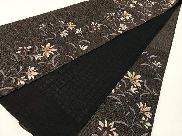平和屋着物▽六通柄袋帯 スリーシーズン 春夏秋 紬地 小石丸 草花文 正絹 逸品 CABG1725vp