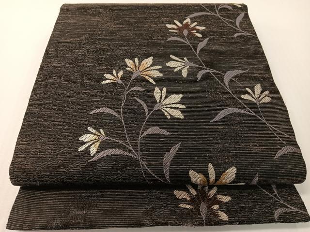 平和屋着物▽六通柄袋帯 スリーシーズン 春夏秋 紬地 小石丸 草花文 正絹 逸品 CABG1725vp