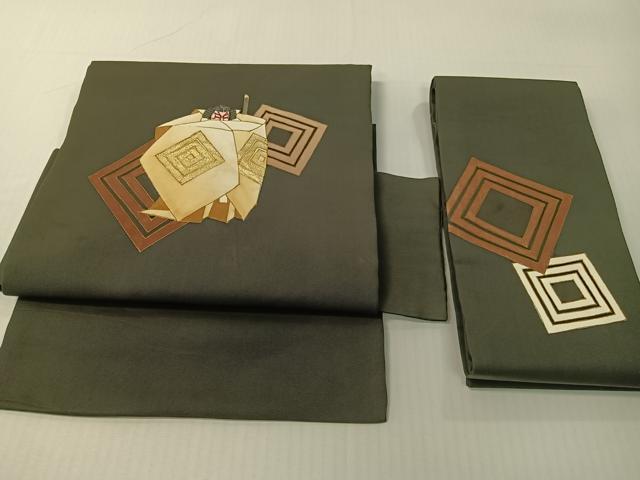 平和屋着物●塩瀬 つけ帯 手描き 歌舞伎 黒地 金彩 正絹 逸品 CABG1727vp