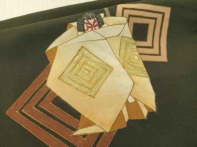平和屋着物●塩瀬 つけ帯 手描き 歌舞伎 黒地 金彩 正絹 逸品 CABG1727vp