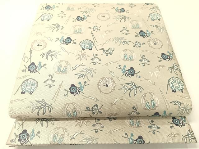 平和屋着物●六通柄袋帯 紹巴紅型 吉祥花文 正絹 逸品 CABG1741vp