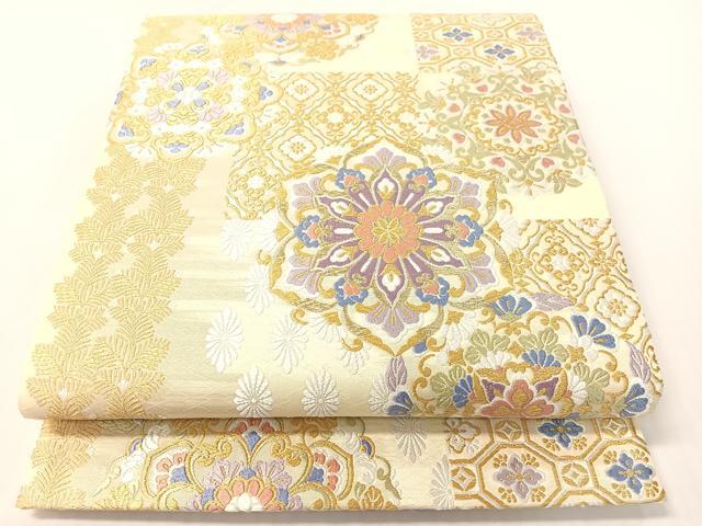 平和屋着物●六通柄袋帯 唐織 加賀五彩五葉 金糸 正絹 逸品 未使用 CABG1766vp