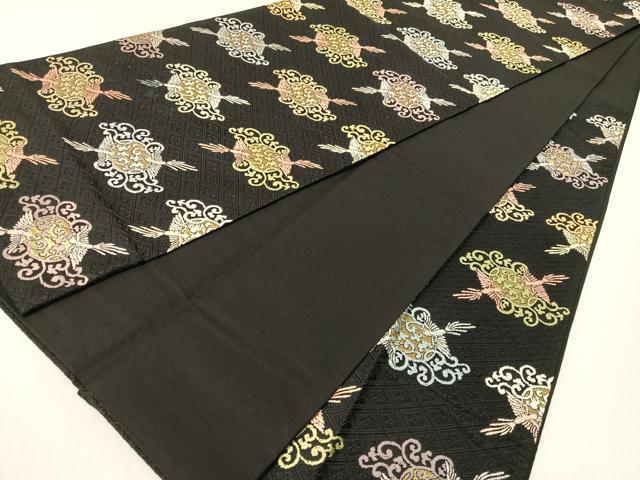 平和屋着物●六通柄袋帯 唐織 鳳凰唐草菱文 黒地 金糸 正絹 逸品 CABG1767vp