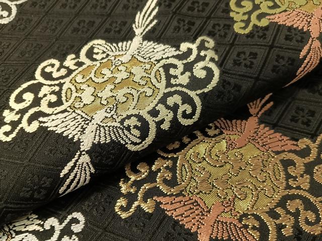 平和屋着物●六通柄袋帯 唐織 鳳凰唐草菱文 黒地 金糸 正絹 逸品 CABG1767vp