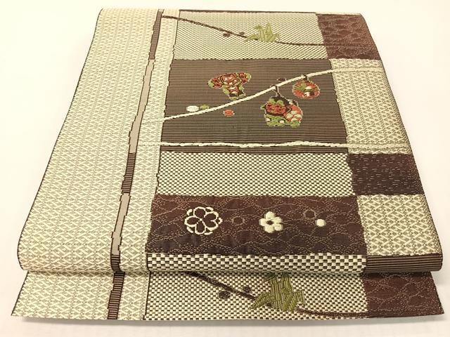 平和屋着物●本場筑前博多織 八寸名古屋帯 唐織 市松玩具花間道 正絹 逸品 CABG1768vp