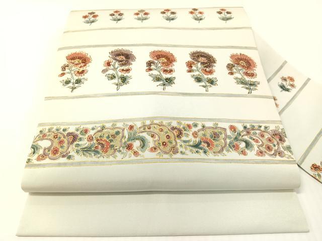 平和屋着物●塩瀬 九寸名古屋帯 更紗横段文 金彩 正絹 逸品 CABG1773vp