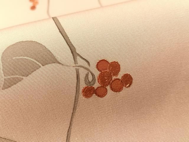 平和屋着物●塩瀬 九寸名古屋帯 手描き 刺繍 葡萄蔦の葉文 正絹 逸品 CABG1774vp