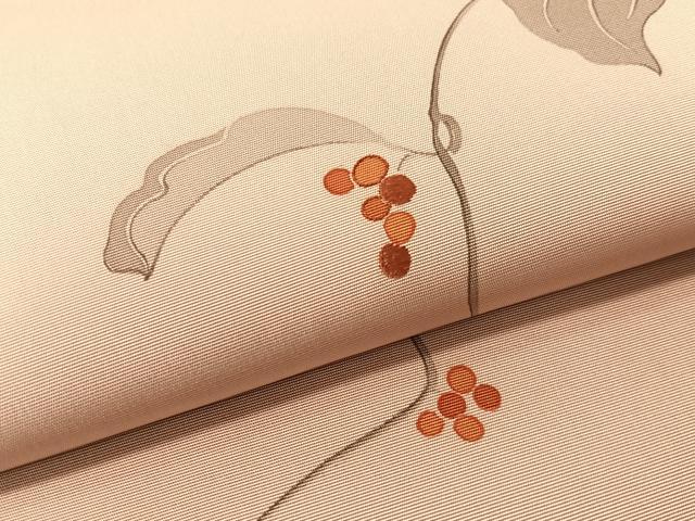 平和屋着物●塩瀬 九寸名古屋帯 手描き 刺繍 葡萄蔦の葉文 正絹 逸品 CABG1774vp