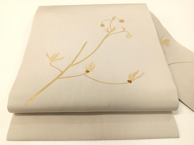 平和屋着物●塩瀬 九寸名古屋帯 竹屋町刺繍 枝花文 金彩 正絹 逸品 CABG1775vp