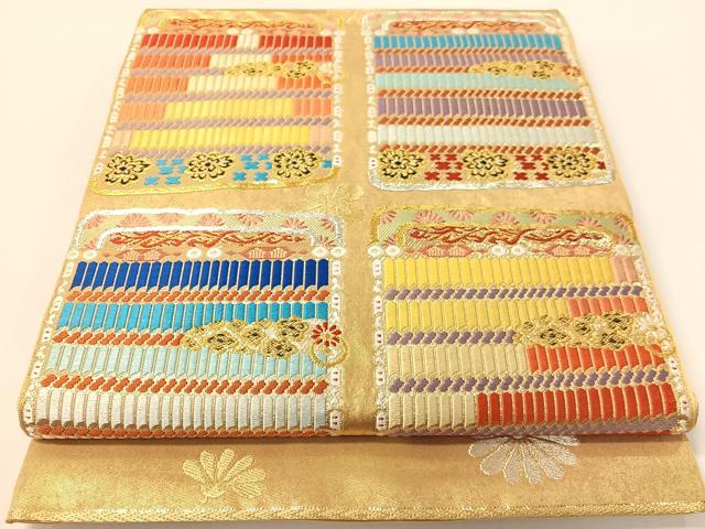 平和屋着物●西陣　川越織物謹製　六通柄　本袋帯　唐織　鎧威花文　金銀糸　正絹　逸品　CABG1777vp 平和屋着物○西陣 川越織物謹製 六通柄 本袋帯 唐織 鎧威