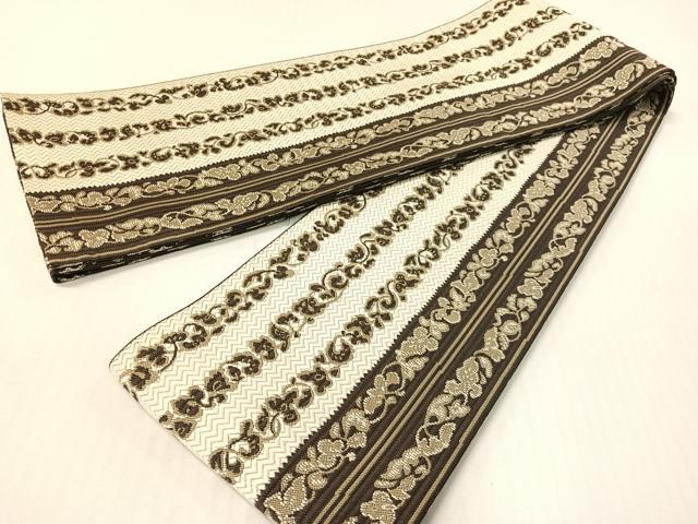 平和屋着物●本場筑前博多織 両面 半幅帯 草花間道 金糸 さが美扱い 博多金ラベル 証紙付き 正絹 逸品 CABG1788vp