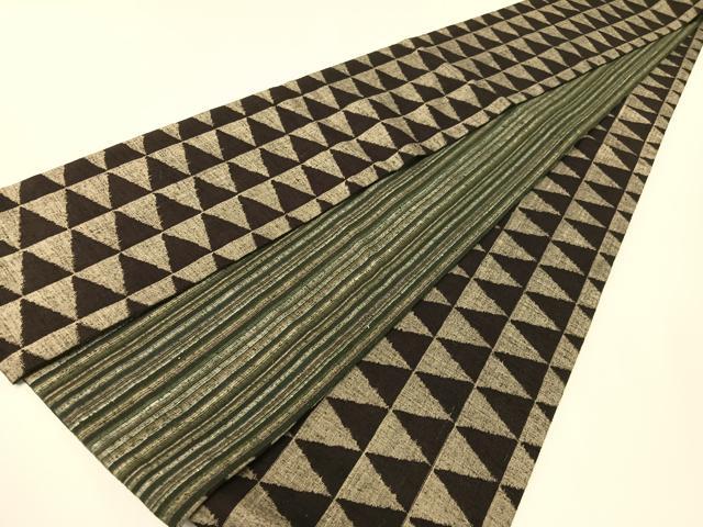 平和屋着物●両面 半幅帯 紬地 鱗文様 さが美扱い 正絹 逸品 CABG1794vp