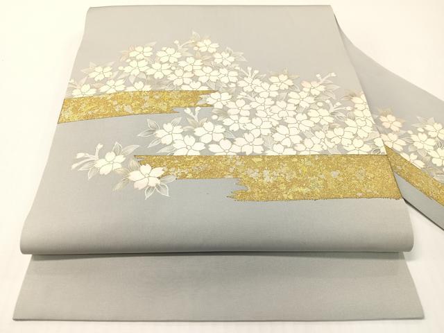 平和屋着物●塩瀬 九寸名古屋帯 霞舞桜 金銀彩 正絹 逸品 CABG1799vp