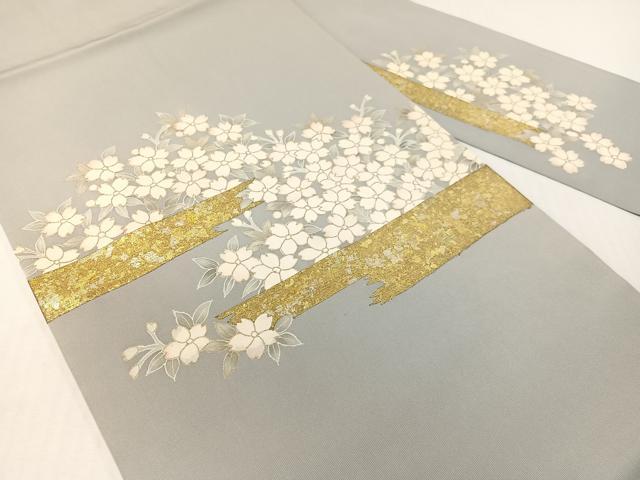 平和屋着物●塩瀬 九寸名古屋帯 霞舞桜 金銀彩 正絹 逸品 CABG1799vp