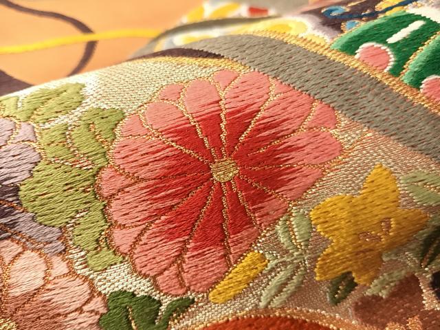 平和屋着物●西陣 白綾苑大庭 六通柄袋帯 唐織 花蝶絵巻文 金銀糸 正絹 逸品 CABG1807vp