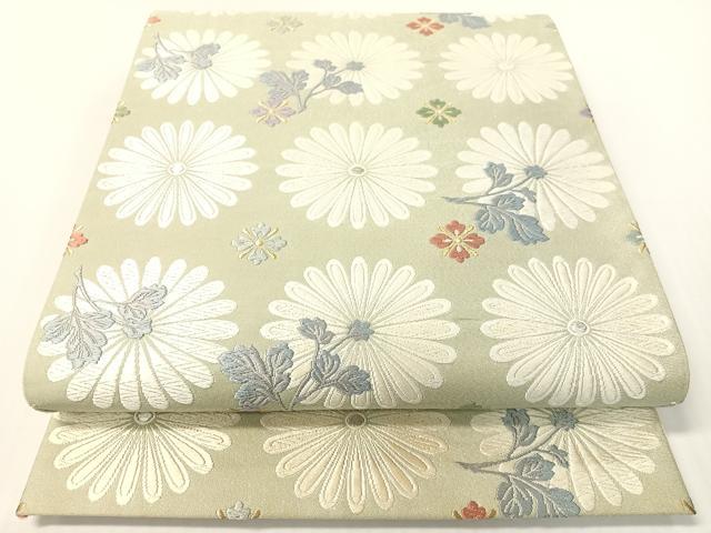 平和屋着物●六通柄袋帯 唐織 文様の華 銀通し地 正絹 逸品 CABG1812vp