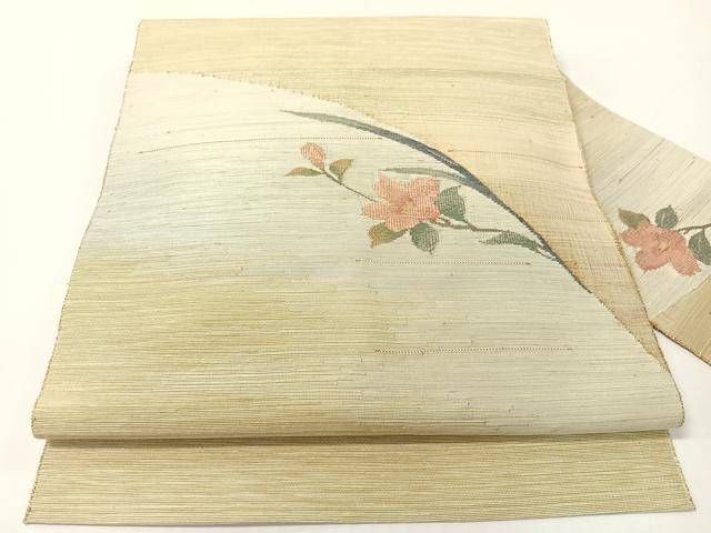 平和屋着物●八寸名古屋帯　紬地　すくい織　草花文　正絹　逸品　CABG1825vp 平和屋着物○八寸名古屋帯 紬地 すくい織 草花文 正絹 逸品
