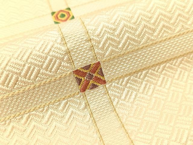 平和屋着物●本場筑前博多織 八寸名古屋帯 唐織 吉祥格子文 正絹 逸品 CABG1826vp