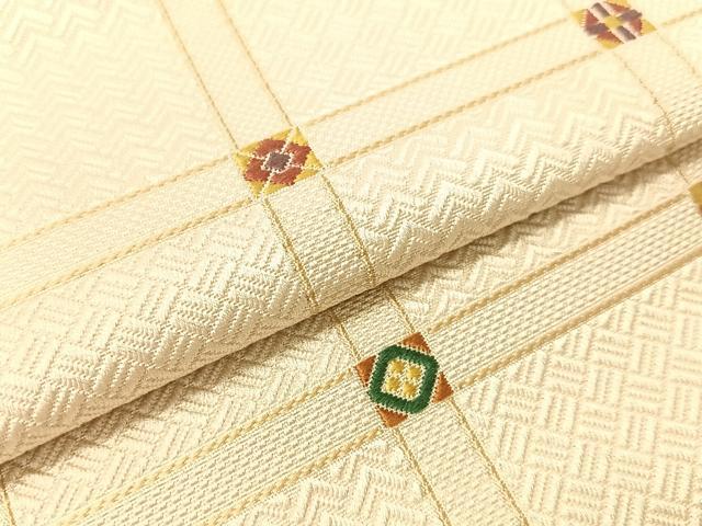 平和屋着物●本場筑前博多織 八寸名古屋帯 唐織 吉祥格子文 正絹 逸品 CABG1826vp