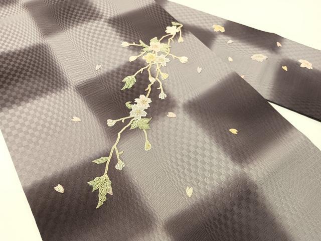 平和屋着物●中国三大刺繍 総相良刺繍 九寸名古屋帯 作家物 市松枝桜 金糸 正絹 逸品 CABG1841vp