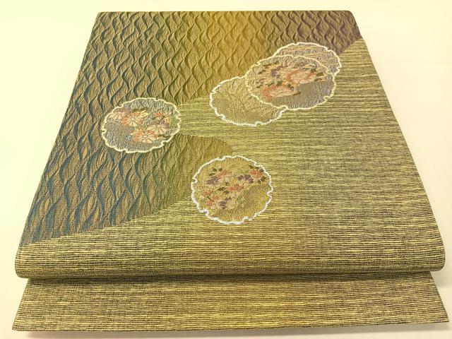 平和屋着物●両方向 太鼓柄袋帯 吉祥花文 やまと誂製 正絹 逸品 CABG1861vp
