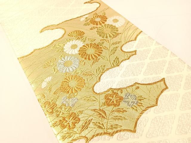 平和屋着物●山口美術織物 唐織の織匠 山口成三郎謹織 六通柄袋帯 唐織 瑞雲蒔絵秋草文 金銀糸 正絹 逸品 未使用 CABG1888vp