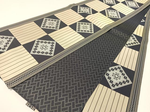 平和屋着物●両面 全通柄袋帯 市松吉祥文 三越扱い 正絹 逸品 CABG1892vp