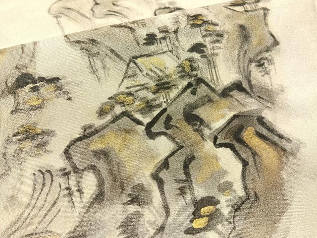 平和屋着物●九寸名古屋帯 手描き 綴れ 風景文 金彩 正絹 逸品 CABG1897vp