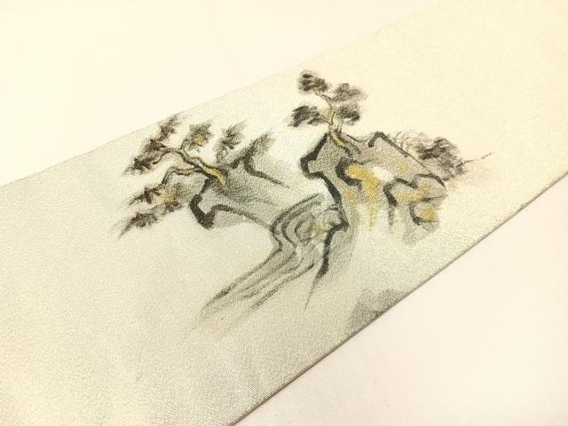 平和屋着物●九寸名古屋帯 手描き 綴れ 風景文 金彩 正絹 逸品 CABG1897vp