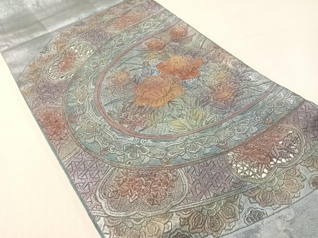 平和屋着物●中国三大刺繍 スワトウ相良刺繍 総刺繍 袋帯 絵皿花文 金彩 正絹 逸品 CABG1900vp