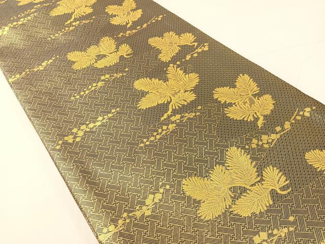 平和屋着物●本場筑前博多織 草木染 手織工房 染匠:小森久 佐賀錦 両面 全通柄袋帯 松葉天井文 金糸 長尺 正絹 逸品CABG1903vp