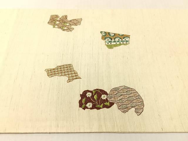 平和屋着物●総刺繍 太鼓柄袋帯 紬地 更紗花鳥文 正絹 逸品 CABG1904vp