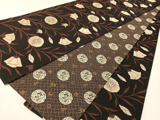 平和屋着物●両面 全通柄袋帯 草花文 黒地 正絹 逸品 CABG1908vp