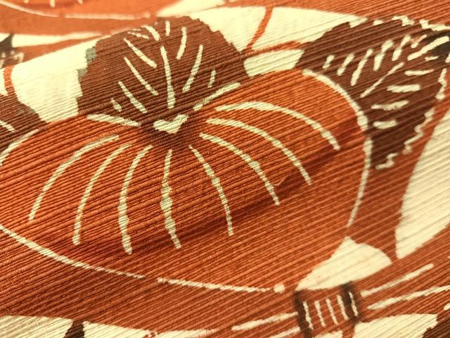 平和屋着物●九寸名古屋帯 紬地 型染め 束ね熨斗橘文 正絹 逸品 未使用 CABG1915vp