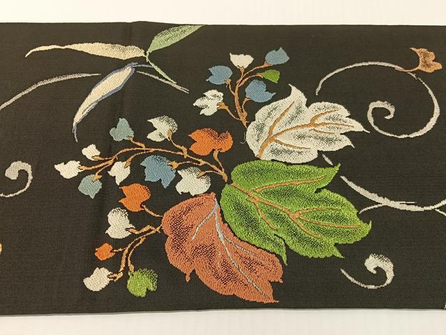 平和屋着物●龍村平蔵製 六通柄 本袋帯 桐竹錦 黒地 金銀糸 正絹 逸品 CABG1921vp