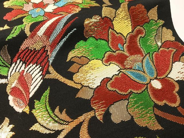 平和屋着物●西陣 六通柄袋帯 唐織 正倉院花鳥文 黒地 金糸 証紙付き 正絹 逸品 CABG1926vp