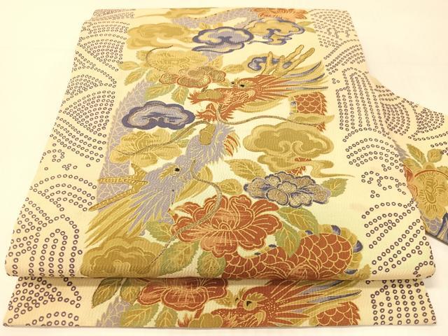 平和屋着物●アンティーク 大正ロマン 九寸名古屋帯 駒刺繍 雲龍 金糸 正絹 逸品 CABG1938vp