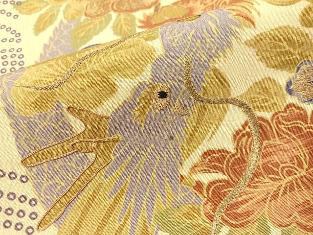 平和屋着物●アンティーク 大正ロマン 九寸名古屋帯 駒刺繍 雲龍 金糸 正絹 逸品 CABG1938vp