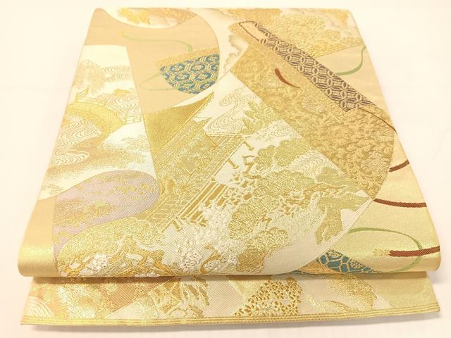 平和屋着物●西陣 川島織物 六通柄 本袋帯 風景絵巻文 金糸 正絹 逸品 CABG1942vp
