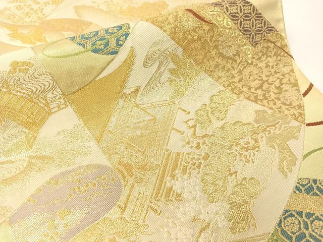 平和屋着物●西陣 川島織物 六通柄 本袋帯 風景絵巻文 金糸 正絹 逸品 CABG1942vp