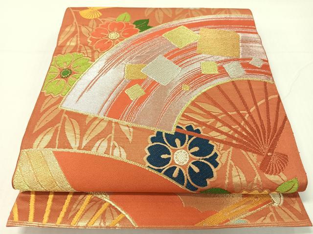 平和屋着物●西陣 川島織物 六通柄 本袋帯 唐織 扇面花文 金銀糸 正絹 逸品 CABG1943vp