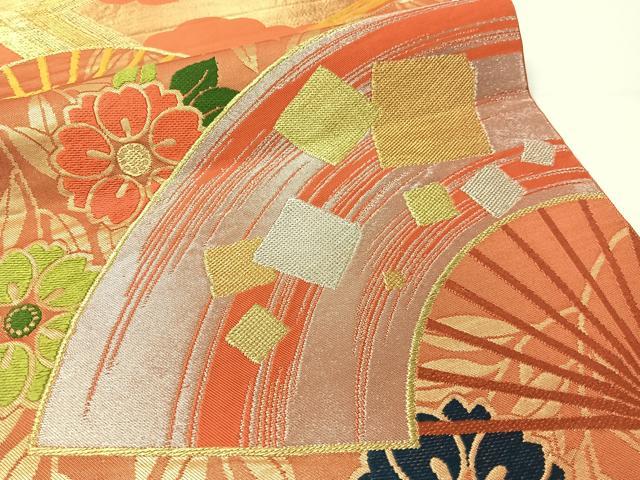 平和屋着物●西陣 川島織物 六通柄 本袋帯 唐織 扇面花文 金銀糸 正絹 逸品 CABG1943vp