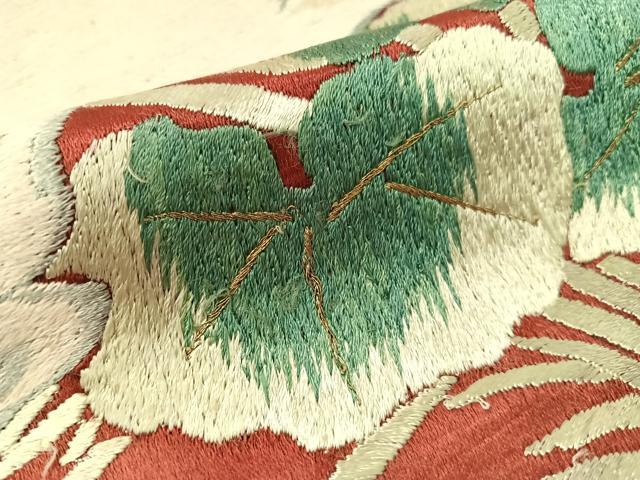 平和屋着物●アンティーク 大正ロマン 総手刺繍 九寸名古屋帯 跳び兎 金銀糸 正絹 逸品 CABG1946vp