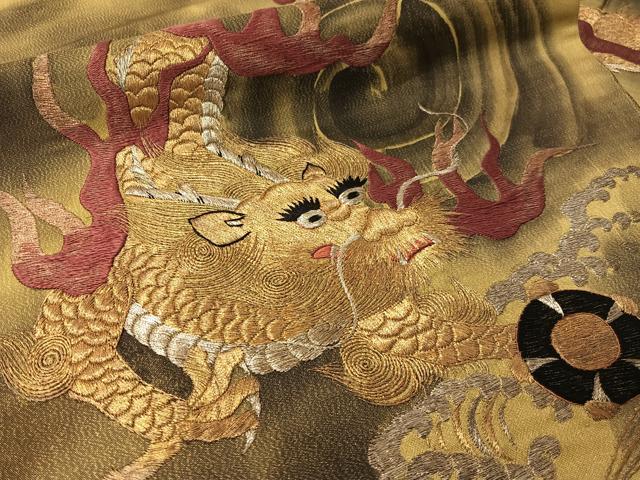 平和屋着物●アンティーク 大正ロマン 総手刺繍 九寸名古屋帯 手描き 雲龍 金銀糸 正絹 逸品 CABG1947vp