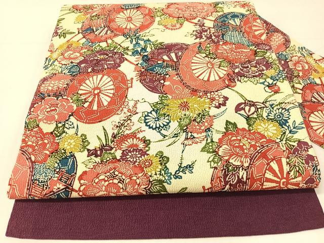 平和屋着物●全通柄 九寸名古屋帯 型染め 花車文 鬼しぼ縮緬 正絹 逸品 CABG1950vp