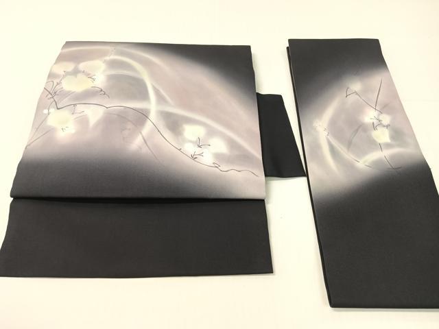 平和屋着物●塩瀬 つけ帯 手描き 草花文 正絹 逸品 未使用 CABG1962vp
