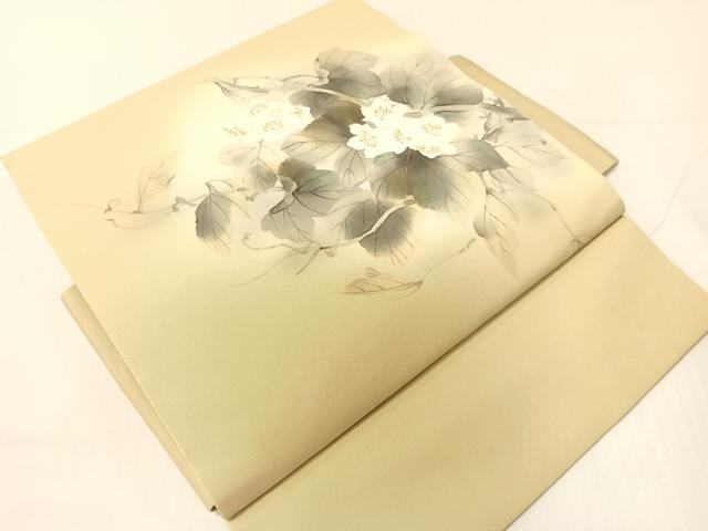 平和屋着物●塩瀬 つけ帯 手描き 蔦の葉花文 金彩 正絹 逸品 CABG1963vp