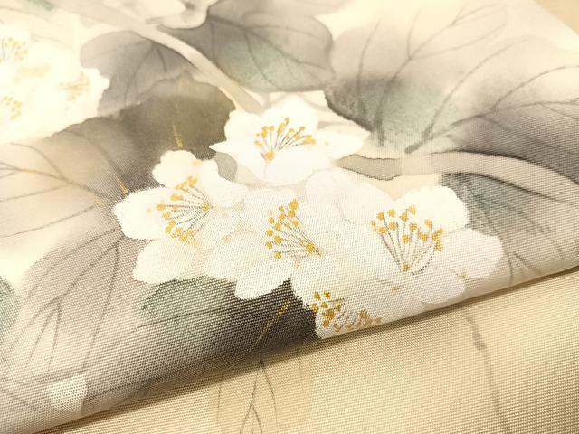 平和屋着物●塩瀬 つけ帯 手描き 蔦の葉花文 金彩 正絹 逸品 CABG1963vp