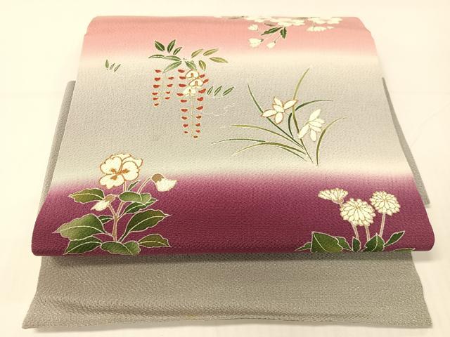 平和屋着物●つけ帯 駒刺繍 草花文 金彩 鬼しぼ縮緬 正絹 逸品 CABG1965vp