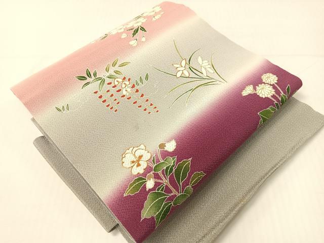 平和屋着物●つけ帯 駒刺繍 草花文 金彩 鬼しぼ縮緬 正絹 逸品 CABG1965vp